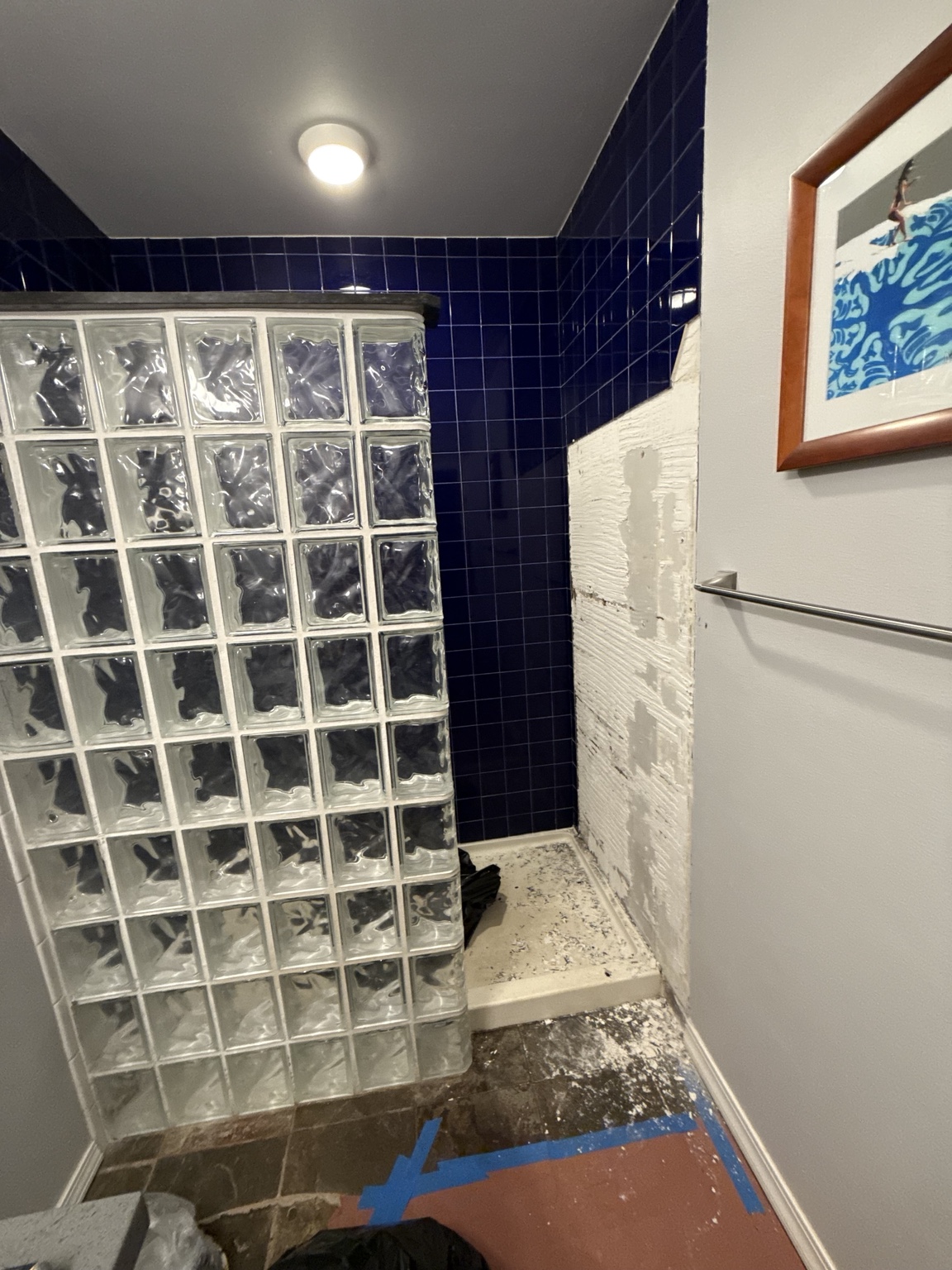 Before glass block shower remodel